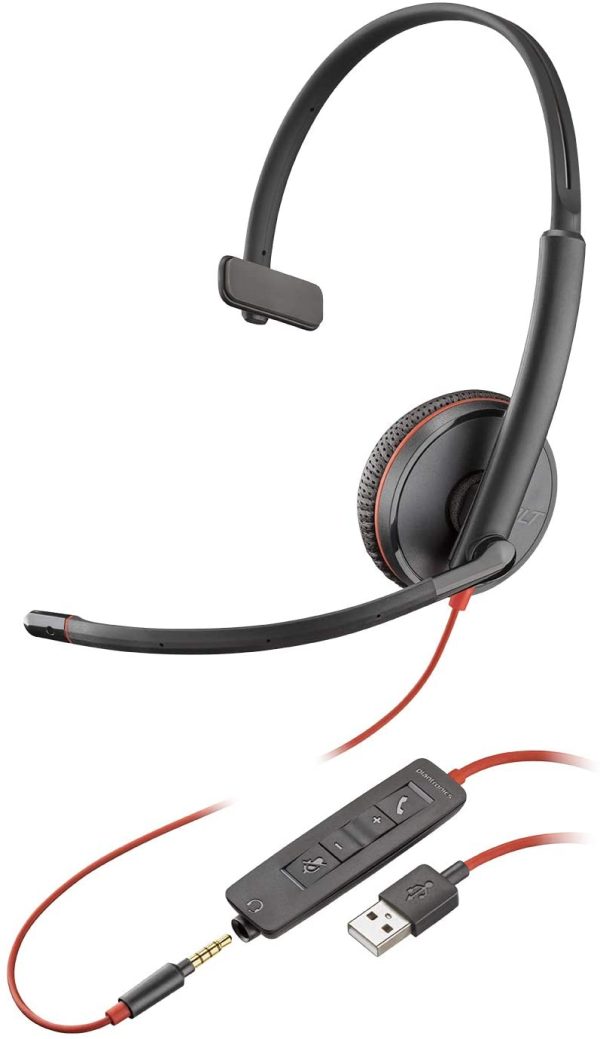 Plantronics Blackwire 3215 USB-A Headset, On-Ear Mono Headset, Wired